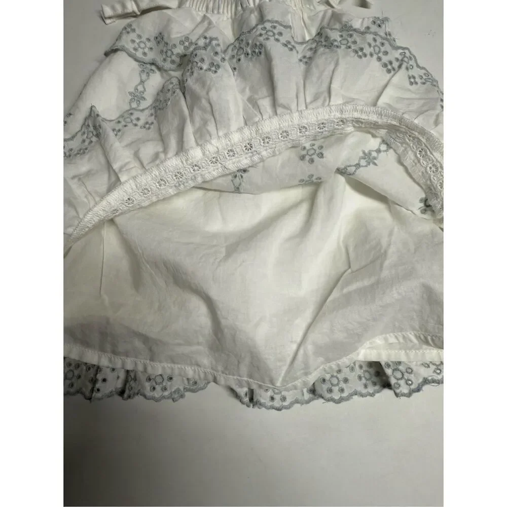 Gap Baby Cotton Embroidered Dress Lined Ruffled Size 3-6 months White Gray